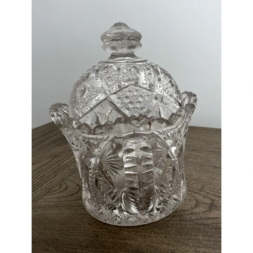 VINTAGE EAPG Biscuit, Cracker Jar Antique Early American Pattern Glass Pressed 2